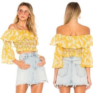 Tularosa x Revolve Rudy Smocked Off the Shoulders Flouce Boho Crop Top Size XS